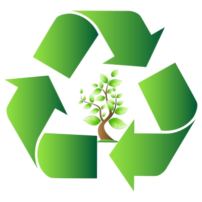 Desenho de um símbolo de reciclagem com uma árvore no meio.